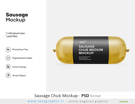 طرح لایه باز موک آپ بسته بندی کالباس - Sausage Chub Mockup